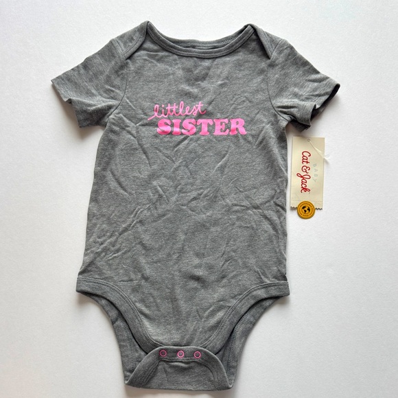 Cat & Jack Baby Gray Bodysuit with Pink 'Littlest Sister' Design Size 18 Months - Picture 1 of 5